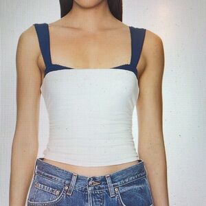 Free People 2 Tone Ruched Peekaboo Tank in White Combo with Indigo Blue - NWT
